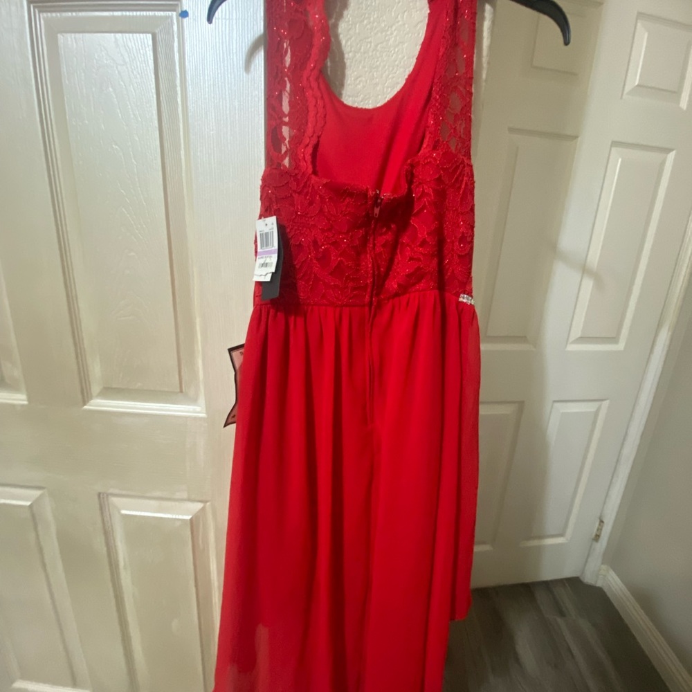City Studios Juniors' Lace High-Low red  Dress
